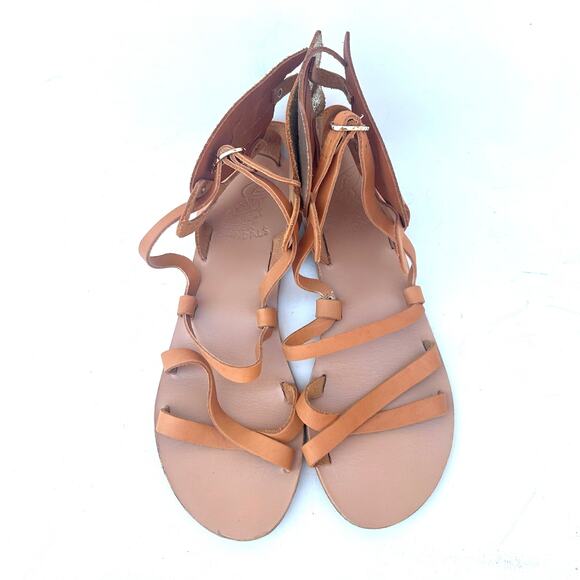 Ancient Greek Nephele Wing Leather Flats Sandals Gold Tan Platinum 41 Size 11 - Picture 8 of 12